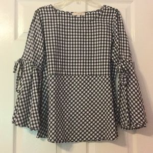 NEW LOFT Gingham Bell Sleeve Top